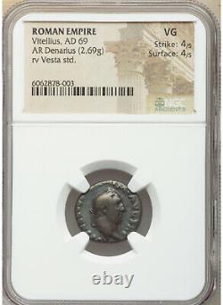 16 April-22 Dec AD 69 Rome Vitellius AR denarius Year Four Emperor VG VERY RARE