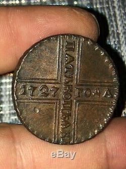 1727 Russian Imperial 5 kopek Copper Coin Peter II, In Great Condition VERY RARE