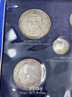 1961-1972 THAILAND OFFICIAL ROYAL THAI MINT SET (8) w 3 SILVER VERY RARE
