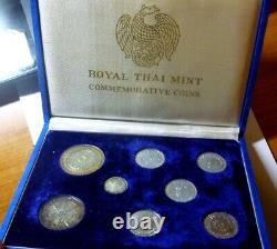 1961-1972 THAILAND OFFICIAL ROYAL THAI MINT SET (8) w 3 SILVER VERY RARE