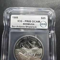 1988 Bermuda $25 1 OZ Palladium San Antonio PR69 DCAM VERY RARE Only 2000 Minted
