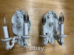 2 Capodimonte Porcelain Italy Sconce Light Fixtures White Royal Naples Very Rare
