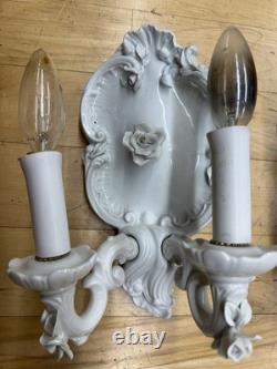 2 Capodimonte Porcelain Italy Sconce Light Fixtures White Royal Naples Very Rare