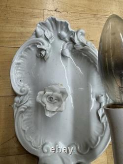 2 Capodimonte Porcelain Italy Sconce Light Fixtures White Royal Naples Very Rare