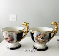 2 Royal Vienna (Beehive Mark) Grecian Moka Cups Hand painted VERY RARE SET