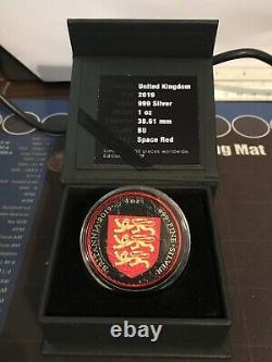 2019 BRITANNIA 2£ (VERY RARE #7 of 100) SPACE RED ROYAL ARMS. 999 SILVER (0275)