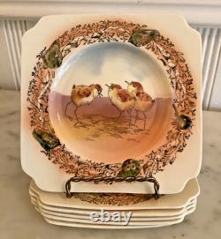 6 Royal Doulton Series Ware D4758 Plover Chicks Tea Plates, VERY RARE, c1930s