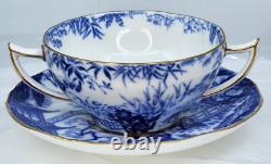 6 X Royal Crown Derby Blue Mikado Cream Soup Bowls & Under Plates Very Rare