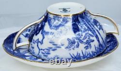 6 X Royal Crown Derby Blue Mikado Cream Soup Bowls & Under Plates Very Rare