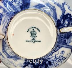 6 X Royal Crown Derby Blue Mikado Cream Soup Bowls & Under Plates Very Rare