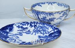 6 X Royal Crown Derby Blue Mikado Cream Soup Bowls & Under Plates Very Rare