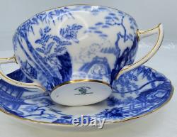 6 X Royal Crown Derby Blue Mikado Cream Soup Bowls & Under Plates Very Rare