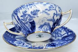 6 X Royal Crown Derby Blue Mikado Cream Soup Bowls & Under Plates Very Rare