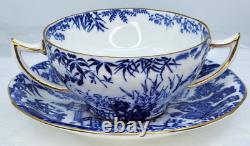 6 X Royal Crown Derby Blue Mikado Cream Soup Bowls & Under Plates Very Rare