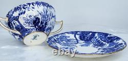 6 X Royal Crown Derby Blue Mikado Cream Soup Bowls & Under Plates Very Rare