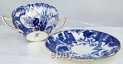 6 X Royal Crown Derby Blue Mikado Cream Soup Bowls & Under Plates Very Rare