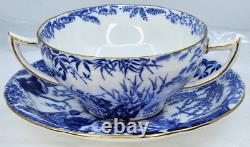 6 X Royal Crown Derby Blue Mikado Cream Soup Bowls & Under Plates Very Rare