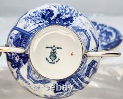 6 X Royal Crown Derby Blue Mikado Cream Soup Bowls & Under Plates Very Rare