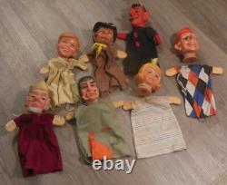 7 Very Rare and Unique Old Puppets Vintage Royal Court Assortment Mid-Century