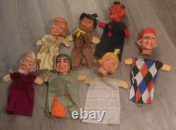 7 Very Rare and Unique Old Puppets Vintage Royal Court Assortment Mid-Century