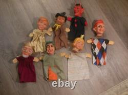 7 Very Rare and Unique Old Puppets Vintage Royal Court Assortment Mid-Century