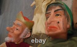 7 Very Rare and Unique Old Puppets Vintage Royal Court Assortment Mid-Century