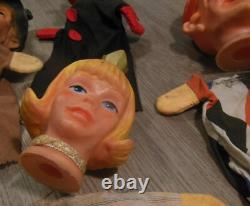 7 Very Rare and Unique Old Puppets Vintage Royal Court Assortment Mid-Century