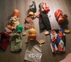 7 Very Rare and Unique Old Puppets Vintage Royal Court Assortment Mid-Century