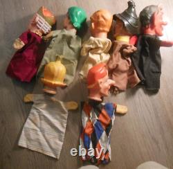 7 Very Rare and Unique Old Puppets Vintage Royal Court Assortment Mid-Century