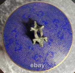 Antique Chinese Cloisonne Round Box Royal Blue And Gold Very Rare One Of A Kind
