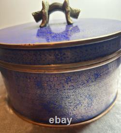 Antique Chinese Cloisonne Round Box Royal Blue And Gold Very Rare One Of A Kind