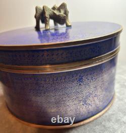Antique Chinese Cloisonne Round Box Royal Blue And Gold Very Rare One Of A Kind