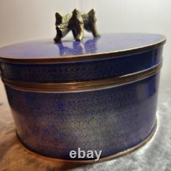 Antique Chinese Cloisonne Round Box Royal Blue And Gold Very Rare One Of A Kind