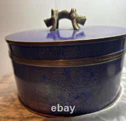 Antique Chinese Cloisonne Round Box Royal Blue And Gold Very Rare One Of A Kind