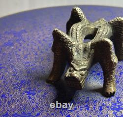 Antique Chinese Cloisonne Round Box Royal Blue And Gold Very Rare One Of A Kind