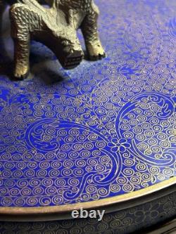 Antique Chinese Cloisonne Round Box Royal Blue And Gold Very Rare One Of A Kind
