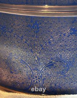 Antique Chinese Cloisonne Round Box Royal Blue And Gold Very Rare One Of A Kind