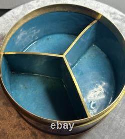 Antique Chinese Cloisonne Round Box Royal Blue And Gold Very Rare One Of A Kind