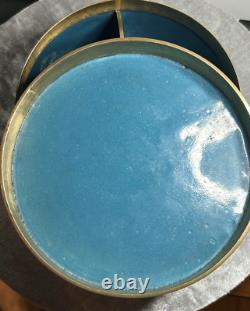 Antique Chinese Cloisonne Round Box Royal Blue And Gold Very Rare One Of A Kind