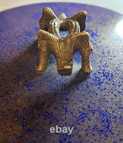 Antique Chinese Cloisonne Round Box Royal Blue And Gold Very Rare One Of A Kind