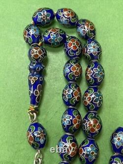 Antique Enameled 925 Silver Prayers Beads 33 Beads Rosary Very Rare Royal Blue R