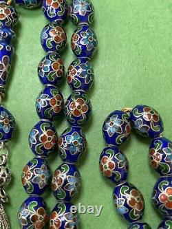 Antique Enameled 925 Silver Prayers Beads 33 Beads Rosary Very Rare Royal Blue R