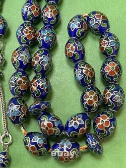 Antique Enameled 925 Silver Prayers Beads 33 Beads Rosary Very Rare Royal Blue R