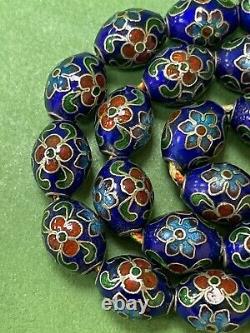 Antique Enameled 925 Silver Prayers Beads 33 Beads Rosary Very Rare Royal Blue R