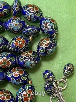 Antique Enameled 925 Silver Prayers Beads 33 Beads Rosary Very Rare Royal Blue R