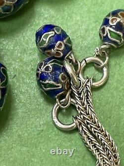 Antique Enameled 925 Silver Prayers Beads 33 Beads Rosary Very Rare Royal Blue R