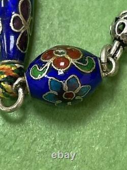 Antique Enameled 925 Silver Prayers Beads 33 Beads Rosary Very Rare Royal Blue R