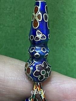 Antique Enameled 925 Silver Prayers Beads 33 Beads Rosary Very Rare Royal Blue R