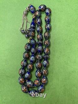 Antique Enameled 925 Silver Prayers Beads 33 Beads Rosary Very Rare Royal Blue R