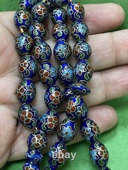 Antique Enameled 925 Silver Prayers Beads 33 Beads Rosary Very Rare Royal Blue R